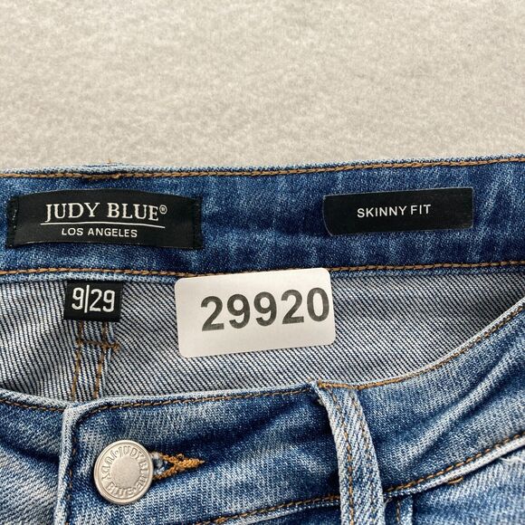 Judy Blue Jeans Women's 9/29 Skinny Fit‎ Blue Stretch Denim Distressed Raw Hem - Picture 5 of 13